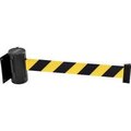 Global Equipment Wall Mount Retractable Belt Barrier, Black Case W/7-1/2' Black/Yellow Belt WM300B-YB75